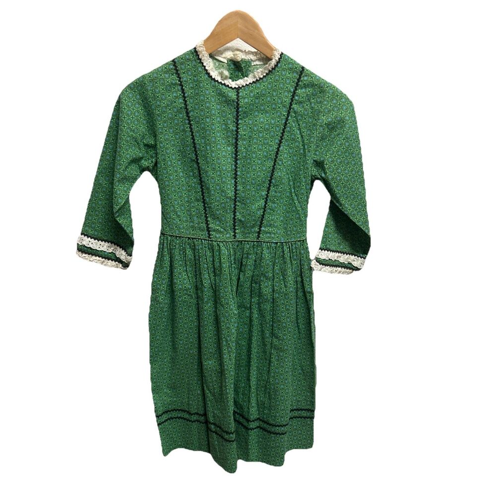 Vintage KATE GREENAWAY Green Flower Floral Lace Dress Size 12 Country